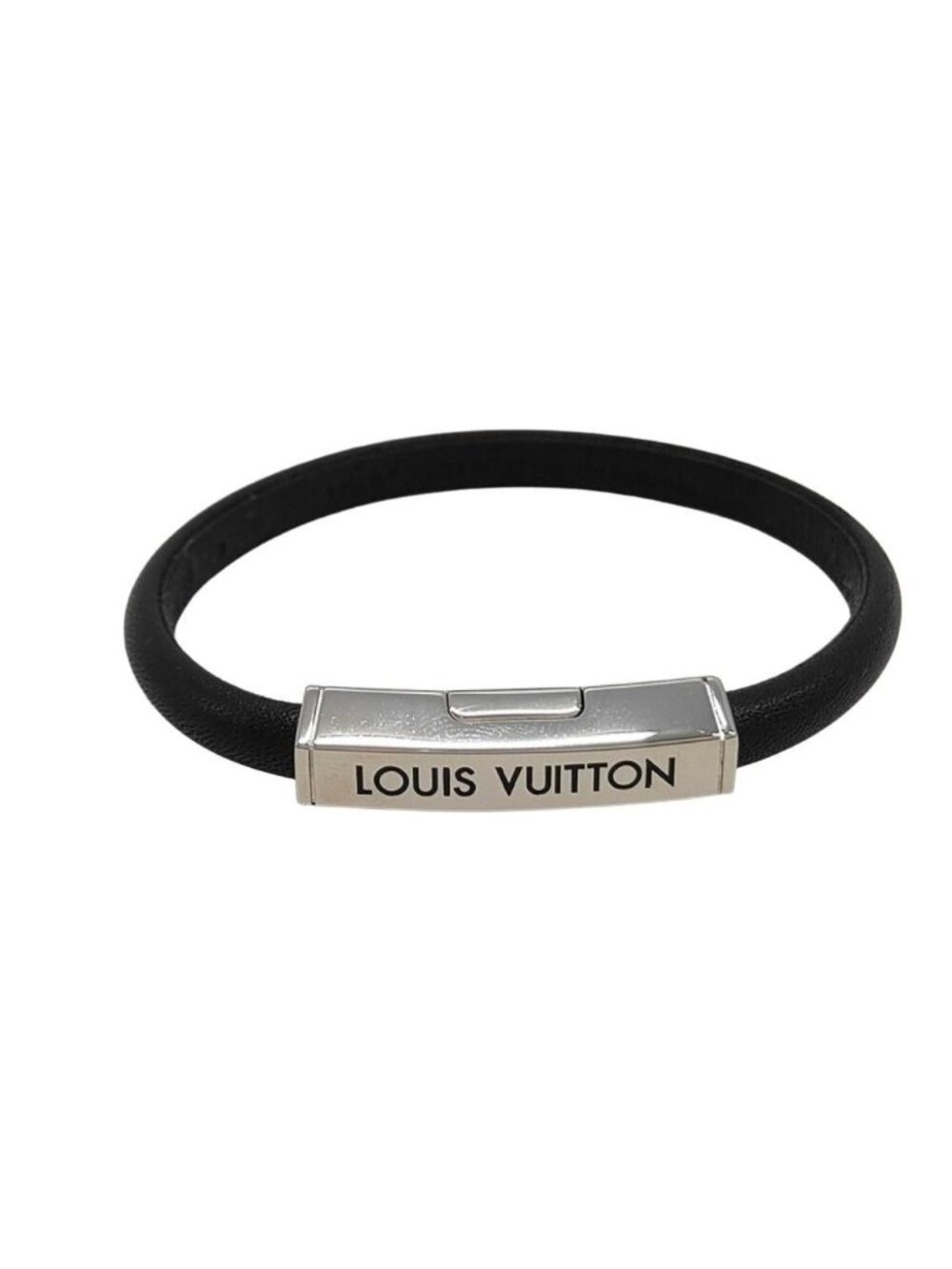Louis Vuitton Bracelet Clip It Black Leather Silver